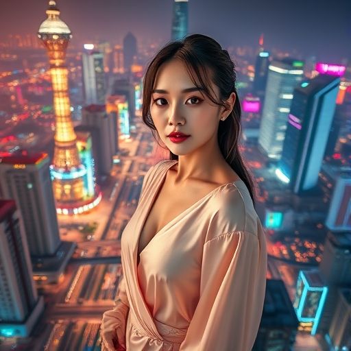 深圳夜景全景，霓虹灯勾勒城市脉动
