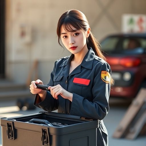 女孩整理工具的专注瞬间