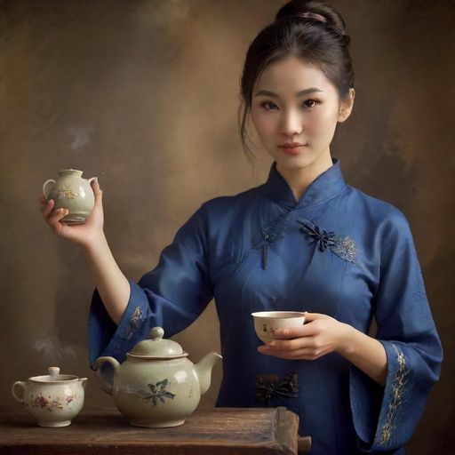 茶艺师专注泡茶的瞬间