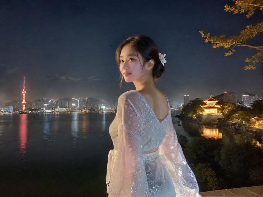 广州城市夜景下的放松时刻