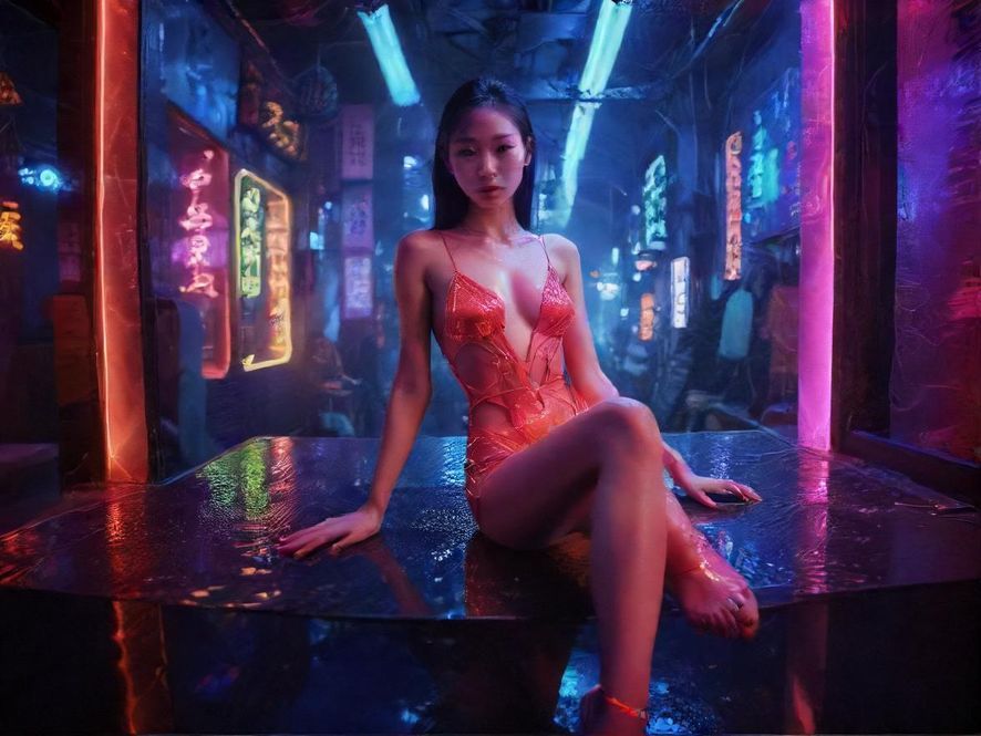 广州夜色下，高楼林立，霓虹闪烁的娱乐会所群