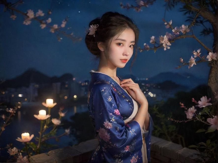 广州花满楼社区入口夜景，霓虹灯光璀璨，营造出奢华而神秘的氛围。