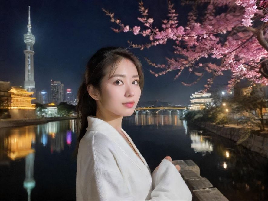 深圳时光水会入口，在夜晚的都市中显得宏伟而奢华