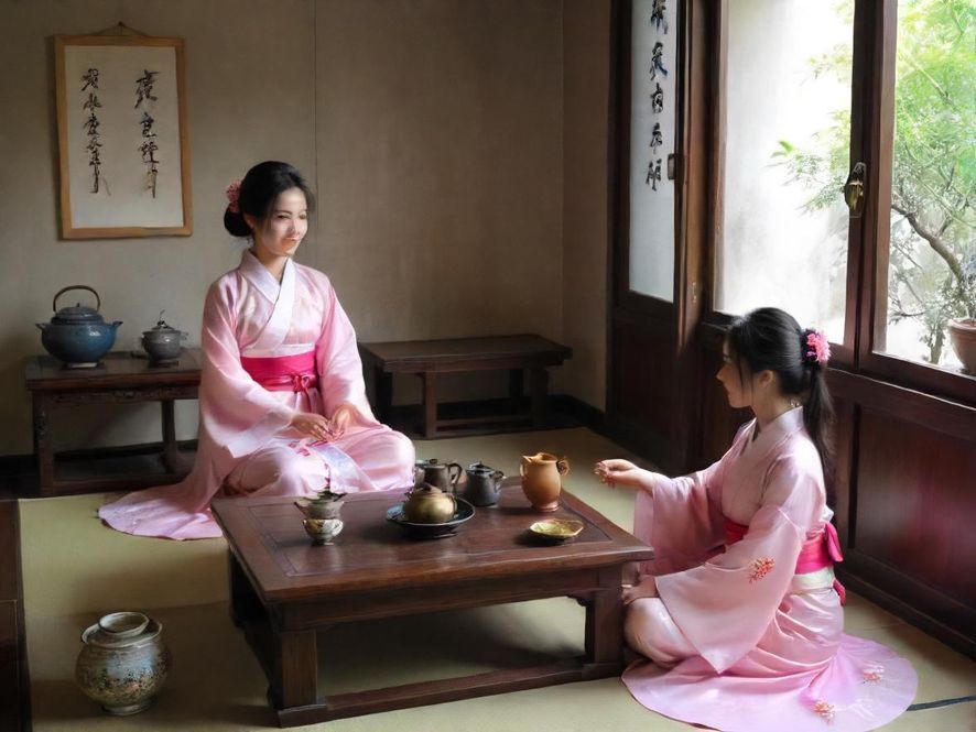 广州天河区一家高端茶艺会所内，茶具精致，光影交错，营造出温馨私密的氛围。