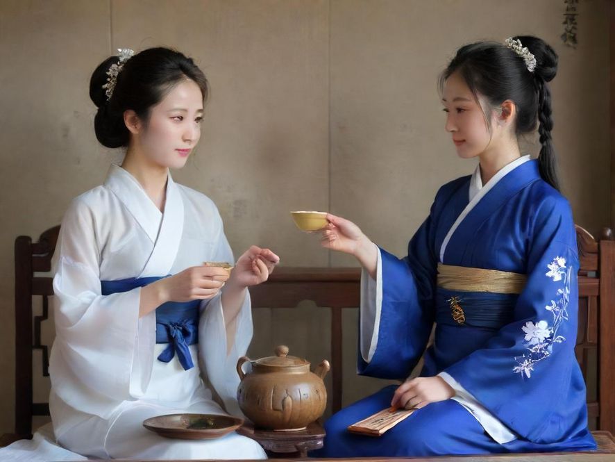 精致茶具在充满蒸汽的房间里
