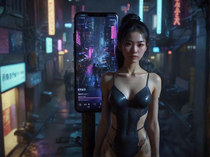 在手机上探索广州夜生活的抽象画面