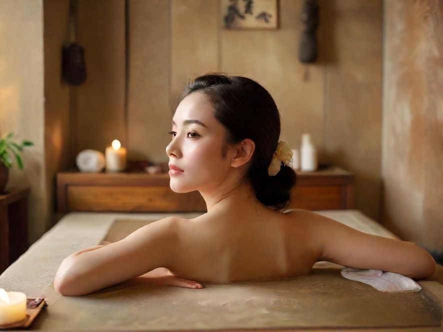 一位专业按摩师的近景特写，双手正专注于按摩手法，画面采用电影感风格，背景是高端SPA房间的模糊景象。