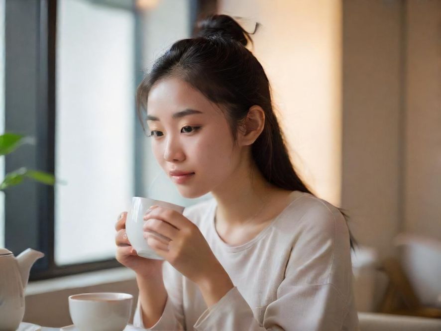 广州喝茶美女优雅品茶场景