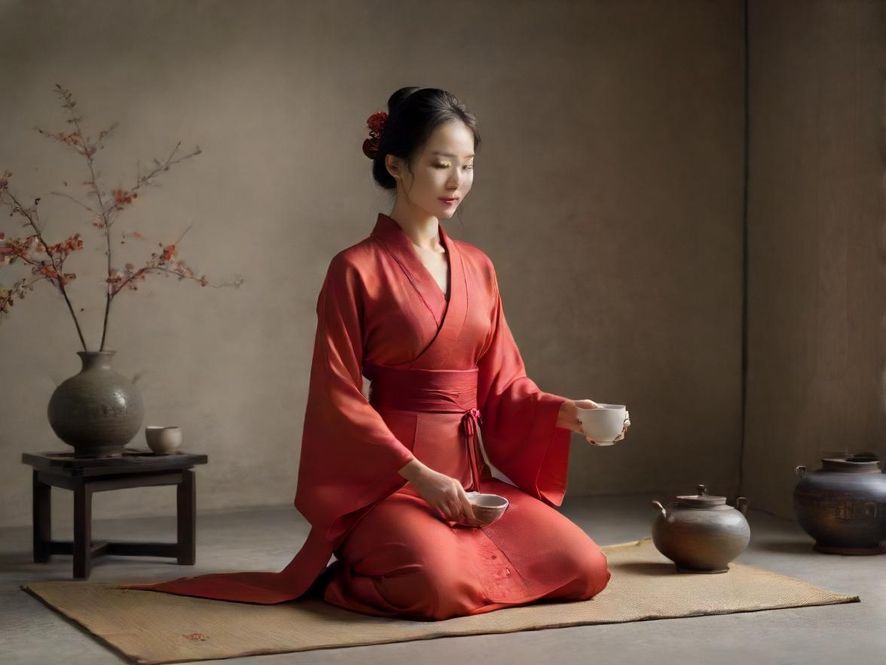 茶艺师在工作室表演泡茶