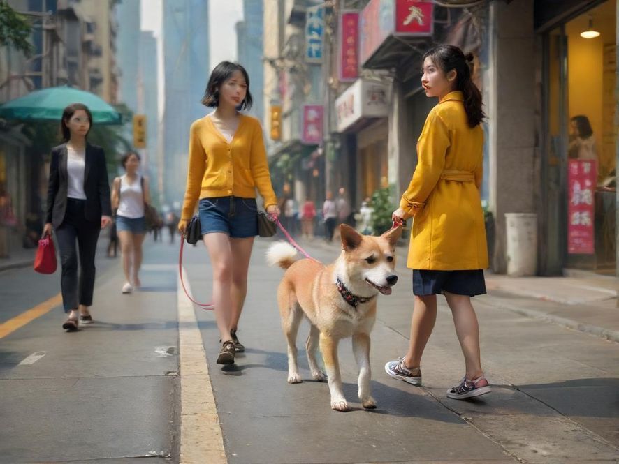 深圳街头遛狗防走失场景