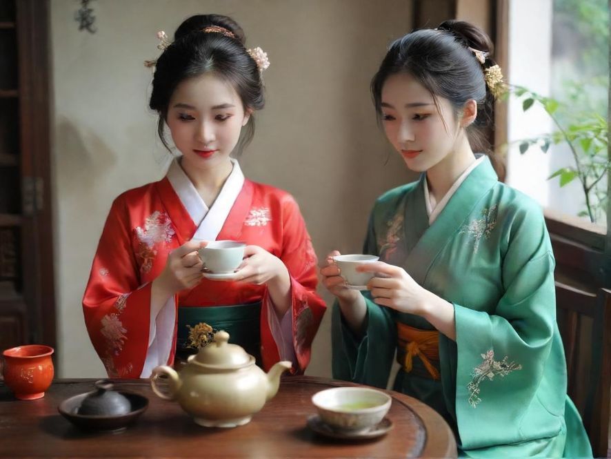 幽静茶室中的老式茶具