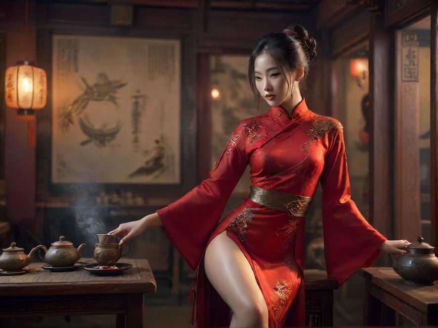 福田茶艺师的优雅表演