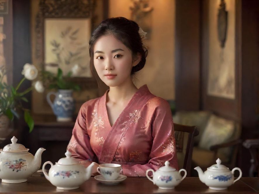 一位女士在温馨茶室享受休闲时光