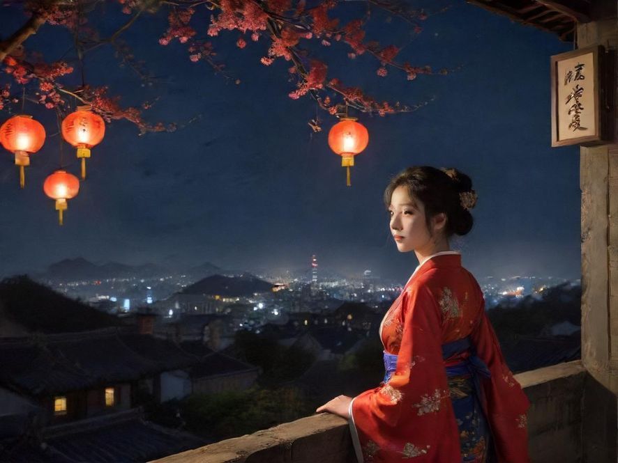 广东某繁华区域的夜景，霓虹闪烁，充满活力