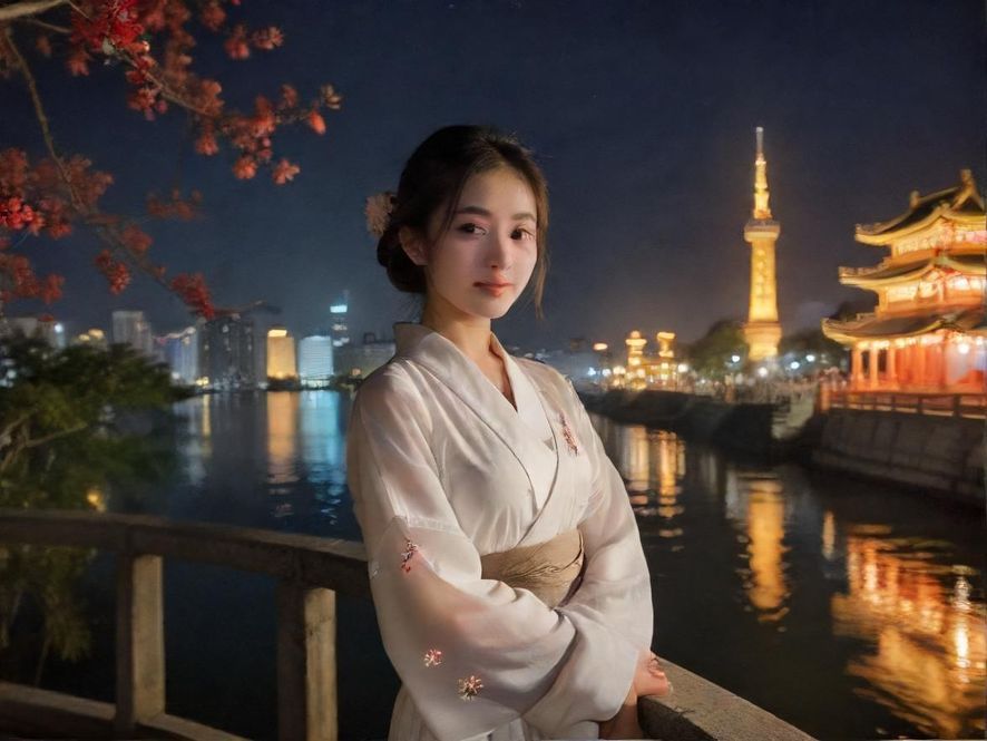 繁华都市夜景，霓虹灯闪烁，充满活力与神秘感