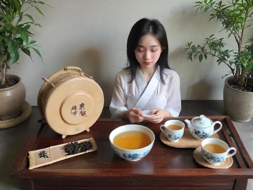 一位气质优雅的女士在东莞私密茶室中，专注地进行茶艺表演，背景光线柔和，营造出宁静雅致的氛围。