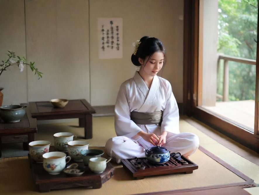 一位广州茶艺师在雅致茶室中专注泡茶的侧面特写