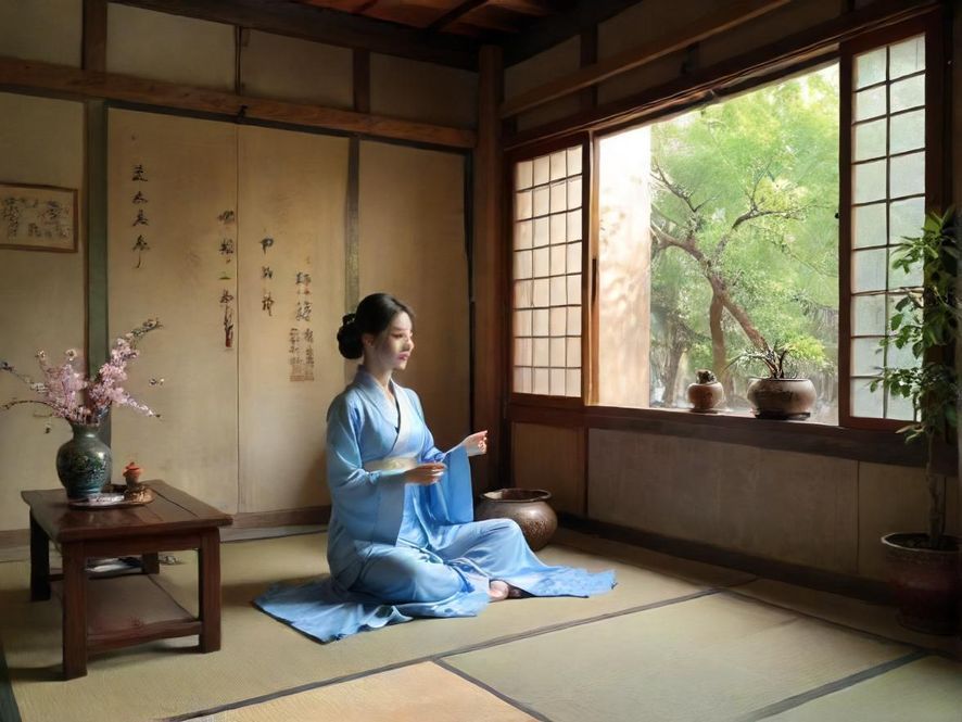 明月论坛社区线下聚会，朋友们围坐茶桌，交流分享，画面温馨