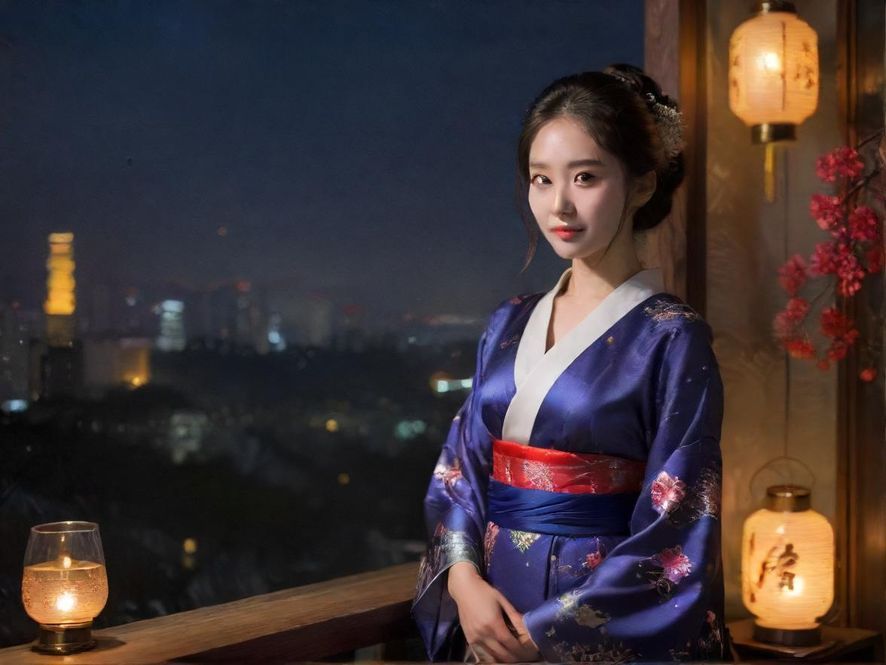 在霓虹灯影中尽情舞动的时尚女孩，展现夜蒲的活力与激情