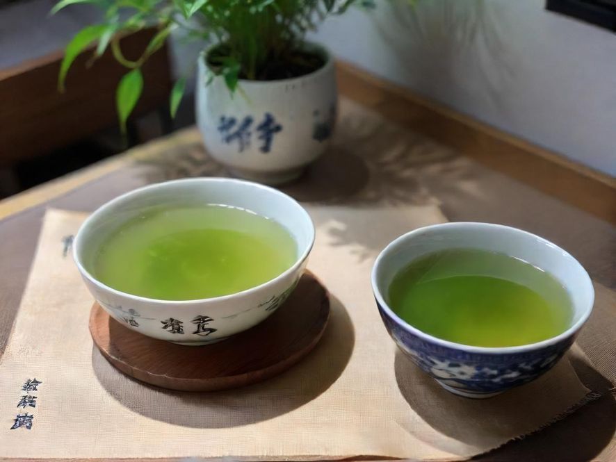 一间温馨雅致的茶馆内部,暖色灯光下,几位朋友围坐茶桌旁,轻声细语地交流着,氛围宁静而舒适。