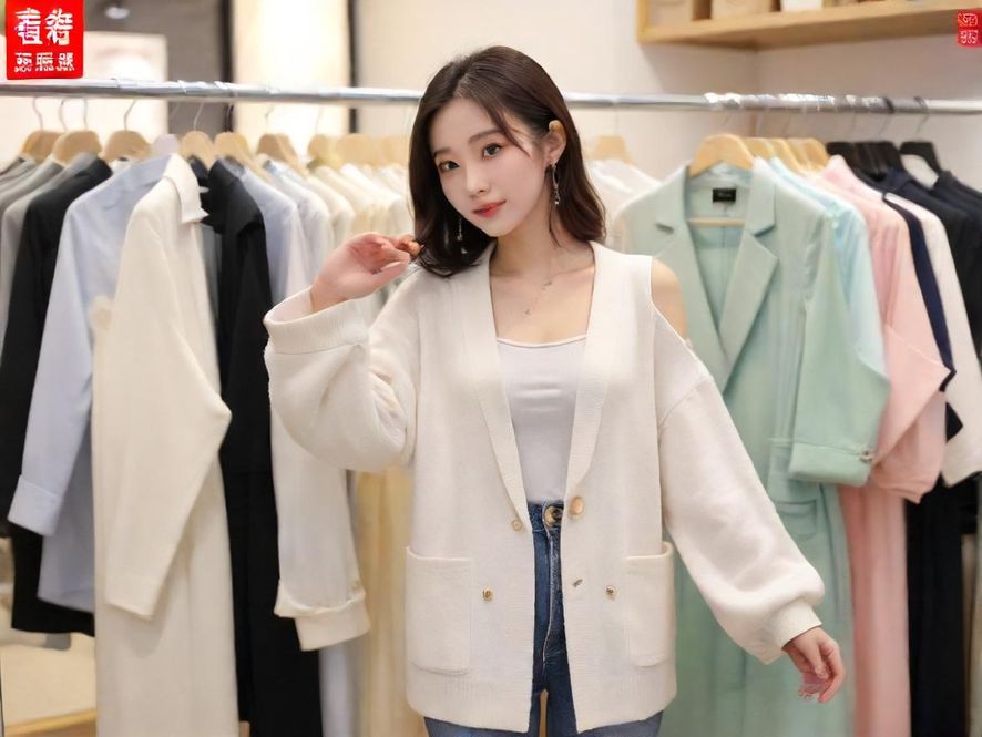 时尚女性在精品店试穿衣服